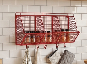 Premium Red Metal <b>Wire</b> Storage <b>Basket</b> Rectangle <b>Hanging</b> Multi-Purpose Neatening Organizer Simple Style Home Accent - Product Image 5