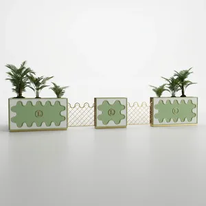 Ensemble de jardinières décoratives de luxe avec panneaux en treillis métallique doré, motif floral vert, pour intérieur, extérieur, jardin, séparation et présentation - Product Image 5