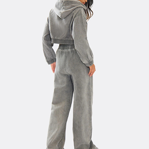 High Quality Custom Vintage Tracksuit Men <b>Women</b> Distressed Unisex Sweatsuit Men Acid Wash Jogger Flare <b>Sweatpants</b> and Hoodie Set - Product Image 2