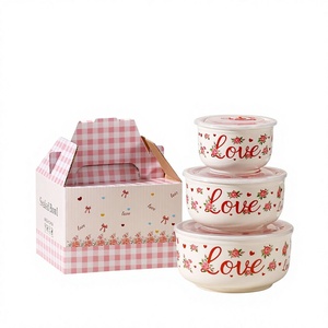 Ensemble de bols en céramique scellés de 3 tailles avec couvercles, anti-fuite, sans BPA, style vintage minimaliste, compatibles lave-vaisselle, boîtes de rangement pour pique-nique, coffret cadeau - Product Image 5