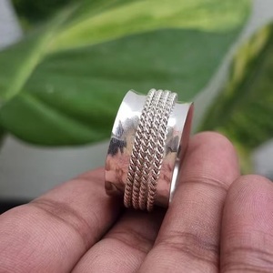 925 Sterling Silver Bezel Setting <b>Spinner</b> <b>Ring</b> Twisted Rope Wide Band Handmade Boho Christian Fashion Jewelry for Women Men - Product Image 6