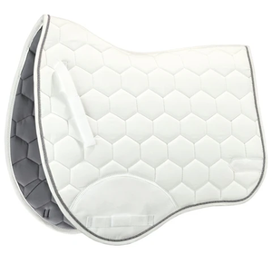 Tapis de selle d'obstacles en coton noir et beige respirant pour l'entraînement équestre, offrant un confort optimal pour les chevaux avec sangle de ceinture - Product Image 1