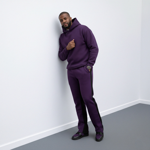 Nouvel ensemble de survêtement violet à capuche pour homme, couleur unie, manches longues, pantalon de jogging décontracté, sweat-shirt respirant en coton avec poches latérales - Product Image 5