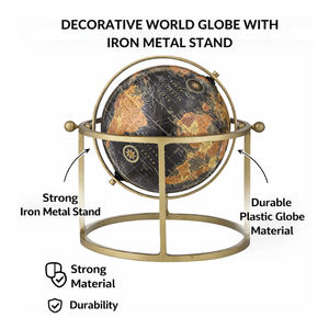 Wooden Base Desk Globe with Iron Frame & Plastic World <b>Map</b> Sphere | Educational Globe for Office Desk & Home Decoration - Product Image 5
