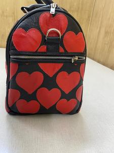 Black Leather <b>Duffel</b> <b>Bag</b> With Red Heart Pattern Zipper Closure <b>Large</b> Capacity Weekender Travel <b>Bag</b> Unisex Soft Handle - Product Image 3