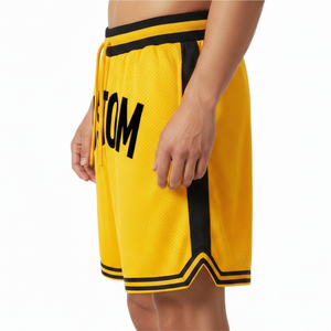 Custom <b>Yellow</b> Mesh Basketball <b>Shorts</b> <b>Men's</b> Breathable Polyester Drawstring Sporty Design Back Logo Printed - Product Image 4