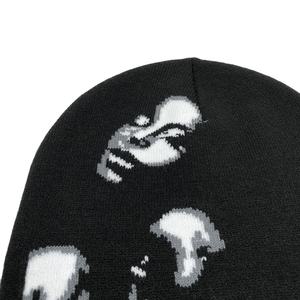 Gorro de invierno con diseño de calavera desplegado Unisex OEM, gorro personalizado sin pliegues, diseño completo de Jacquard, cuero negro colorido con puños, nueva impresión personalizada - Product Image 6
