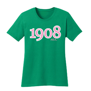 AKA Founding Year 1908 Embroidered <b>Green</b> T-Shirt <b>Green</b> Premium Cotton Crew Neck Short Sleeve Soft Breathable Casual Unisex Tee - Product Image 1