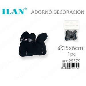 Ornamento Gatto Nero Ilan 5x6cm, Decorazione in Tessuto per Cuscini - Product Image 3
