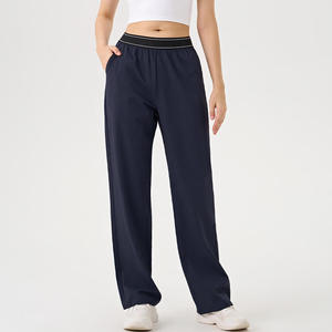 Pantalon de jogging color block taille haute coupe ample jambe droite avec poches, confortable et respirant pour le fitness et le yoga - Product Image 3