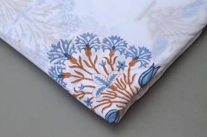 White & Blue Hand Block Printed Cotton Fabric with Traditional Floral Motif – Soft Breathable Indian Cotton by Yard - Product Image 5