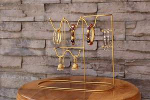 Freestanding Chain Jewelry Organizer Display Stand Brass Finish with Solid Wood Base Multi Necklace Holder - Product Image 2
