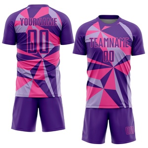 Maillot de football personnalisé sublimé violet rose géométrique col rond manches courtes anti-humidité unisexe pour adulte - Product Image 1