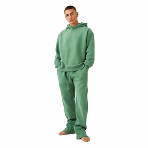 Conjunto Deportivo Verde Claro con Capucha, Corte Holgado, Color Sólido, con Bolsillos Laterales, Transpirable, Estilo Casual para Otoño - Product Image 2