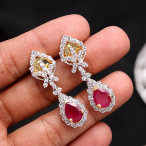 RAY FINE ORNATES Vintage <b>Ruby</b> Bridal Wedding <b>Necklace</b> Set Gold Plated Brass Jewelry for Women & Unisex - Product Image 3