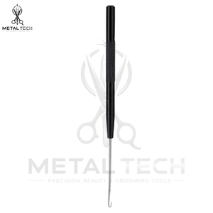 Aiguille de ventilation en aluminium noir avec poignée antidérapante texturée en métal et crochet micro-acier pour extensions de cheveux et perruques - Product Image 3