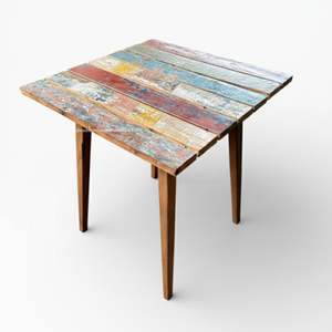 Table carrée artisanale avec espace de rangement et structure démontable en bois de bateau recyclé couleur naturelle pour mobilier d'extérieur, maison et jardin - Product Image 1