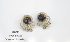 08717Stud earrings Cubic zirconia <b>Magic</b> Doublet stone Mehandi plated Brass stud earrings Floral Jewelry for Party Evening Wear - Product Image 4