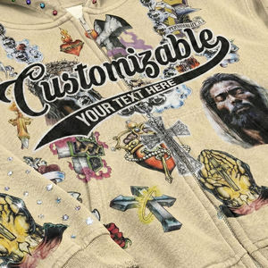 Sudadera con capucha extragrande para hombre, con cremallera, diseño vintage con pedrería, corte holgado, estilo urbano, sudadera cosida a medida - Product Image 4