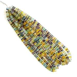 Cuentas facetadas de fluorita arcoíris natural en forma de disco de 5-6 mm, cuentas de piedras preciosas de fluorita multicolor en forma de disco para la fabricación de joyería. - Product Image 1