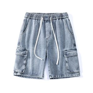 Pantalones Cortos Cargo de Mezclilla para Hombre, Cintura Media, con Cordón, Transpirables, Casuales, Estilo Bermuda, Color Sólido, de Algodón - Product Image 6