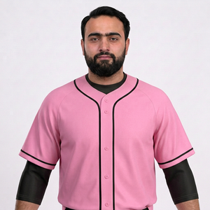 Ensemble de baseball rose uni respirant et antibactérien pour homme – Maillot à col en V et pantalon, manches courtes, fermeture boutonnée, coupe classique, personnalisable - Product Image 5