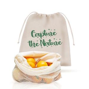 Sacs de rangement pour fruits et légumes en coton 100% - Maille écologique - Portables - Réutilisables - Lavables - Logo personnalisé - Product Image 1