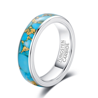 Bague en carbure de tungstène plaqué or 6 mm avec incrustation de turquoise et feuille d'or pour alliance masculine – Vente en gros