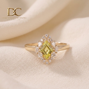 Bague de mariage de luxe en or massif 14 carats avec diamant de laboratoire certifié et saphir jaune, cadeau spécial de luxe pour femme, bijoux fins - Product Image 5