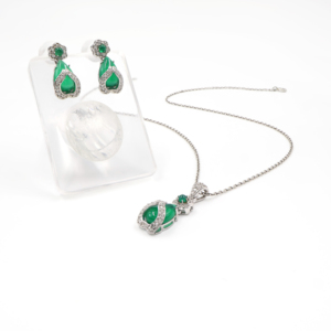 925 Sterling Silver Natural Green <b>Onyx</b> Classic Wedding Party Gift Pendant and <b>Earring</b> Set Rhodium Plated Fine Jewelry - Product Image 3