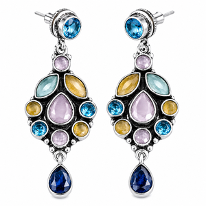Factory Direct Price Wholesale ARTS JEWELS <b>Oxidized</b> Silver Bohemian Flower Multi Zircon Dangle Earrings Women | Engagement Bulk - Product Image 1