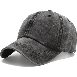 Vintage Washed Black Denim <b>Baseball</b> <b>Cap</b> Distressed Cotton Dad Hat Custom <b>Plain</b> Retro Sports <b>Caps</b> Adjustable Strapback - Product Image 1