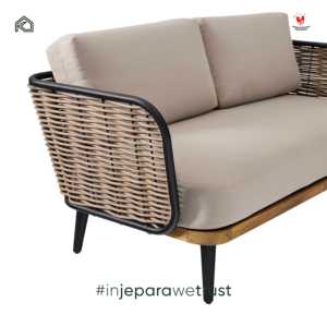 Sofá Moderno Danu de Madera de Teca Maciza con Ratán Sintético Tejido, Cojines Premium Hechos a Mano, Muebles de Exterior para Hoteles y Resorts - Product Image 6