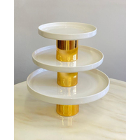 Support à gâteau rectangulaire à deux niveaux en verre avec base en métal chromé et plateau décoratif, centre de table luxueux pour la maison ou l'hôtel