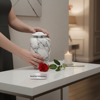 Urne funéraire de luxe en marbre texturé pour cendres humaines, grande urne de crémation, vase commémoratif personnalisé en marbre blanc, pot souvenir funéraire