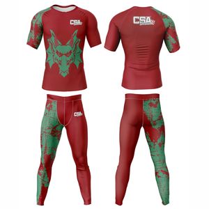 Ensemble de rashguards pour hommes imprimés par transfert thermique, design personnalisé et élégant, vente en gros directe d'usine, vêtements de compression respirants pour hommes - Product Image 1