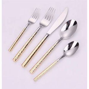 Modern Gold Handle Hammered Cutlery <b>Set</b> High Quality Metal Flatware Mirror Polished Stainless Steel Utensils <b>For</b> Restaurant - Product Image 1