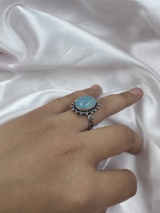 Natural Blue Chalcedony Oval Silver Plated Ring Handmade Statement Gemstone Ring Vintage Adjustable Fashion Jewelry for Women - Product Image 2