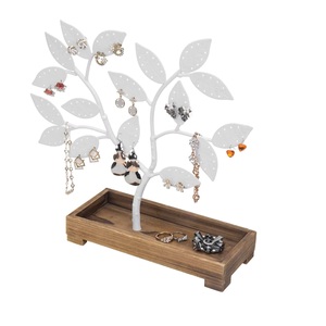 Brass Tone Metal Jewelry <b>Tree</b> Earring <b>Necklace</b> Holder Organizer Wooden Ring Tray Jewelry Stand Vanity Display Gift - Product Image 6