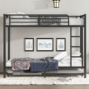 Black Twin XL Over Twin XL Metal <b>Bunk</b> <b>Bed</b> <b>with</b> Twin Size <b>Trundle</b> - Product Image 2