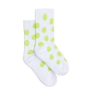 Calcetines deportivos ODM con estampado personalizado de patrones de tenis para hombres y mujeres, calcetines deportivos de algodón elástico transpirable con cojín de felpa de alta tripulación - Product Image 1
