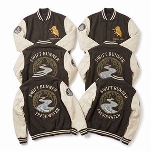 Fabricant de vestes de baseball personnalisées, veste de baseball en laine vert olive avec manches en cuir brun, broderie Heron Cattail, veste varsity letterman - Product Image 2