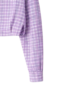 Camisa Corta a Cuadros Color Lavanda para Mujer, Cuello Camisero, Manga Larga, Botones, Blusa Informal, Fabricante OEM Personalizado - Product Image 2