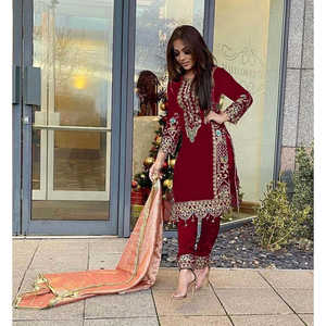 Conjunto de traje de fiesta para mujer de diseñador con parte superior-Dupatta y parte inferior Elegante traje superior e inferior - Product Image 3