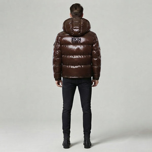 Wholesale Custom Logo Men's Glossy Shiny Puffer <b>Jacket</b> Winter <b>Warm</b> Hooded Down Coat <b>Waterproof</b> Windproof Quilted Bubble <b>Jacket</b> - Product Image 4