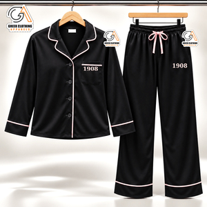 Conjunto de Pijama Griego para Mujer, Negro, Satinado, Cuello en V, Manga Larga, Transpirable, Ecológico, Sin Costuras, Cierre con Botones - Product Image 4