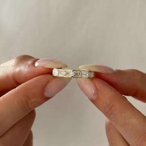 5 Carat Emerald Cut Lab Grown <b>Diamond</b> Eternity <b>Ring</b> , Half Bezel Set Emerald Cut Eternity Band , Art Deco Eternity Band Unique - Product Image 5