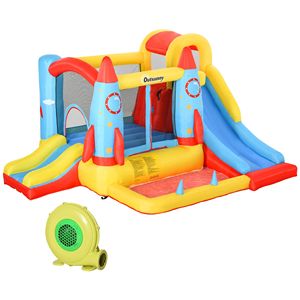 Castello Gonfiabile 4 in 1 per Esterni con Doppio Scivolo, Parete da Arrampicata, Trampolino e Piscina per Divertimento Senza Fine - Product Image 1