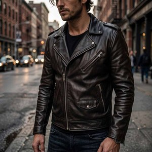 Chaqueta de Cuero Exótico para Motociclista, Chaqueta de Cuero a Cuadros, Chaqueta Casual Transpirable de Verano, Chaqueta de Cuero Estilo Piloto para Hombre - Product Image 3