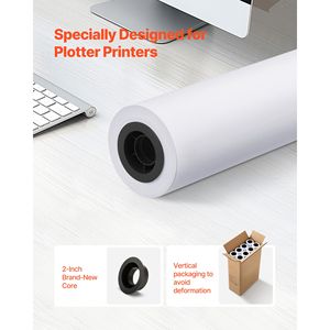 Rotolo di Carta per Formato Largo 24 pollici x 150 piedi per CAD, 8 Rotoli con Anima da 2 pollici, Carta Bond 20 LB, Rotoli di Carta per Ufficio - Product Image 1